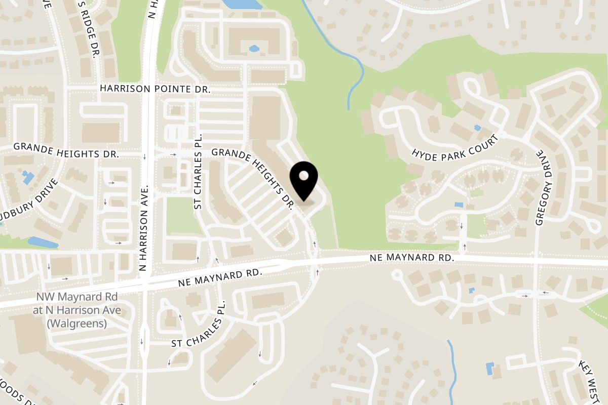 Map showing the location of Everest Nepali Kitchen on 212 Grande Heights Drive in Cary